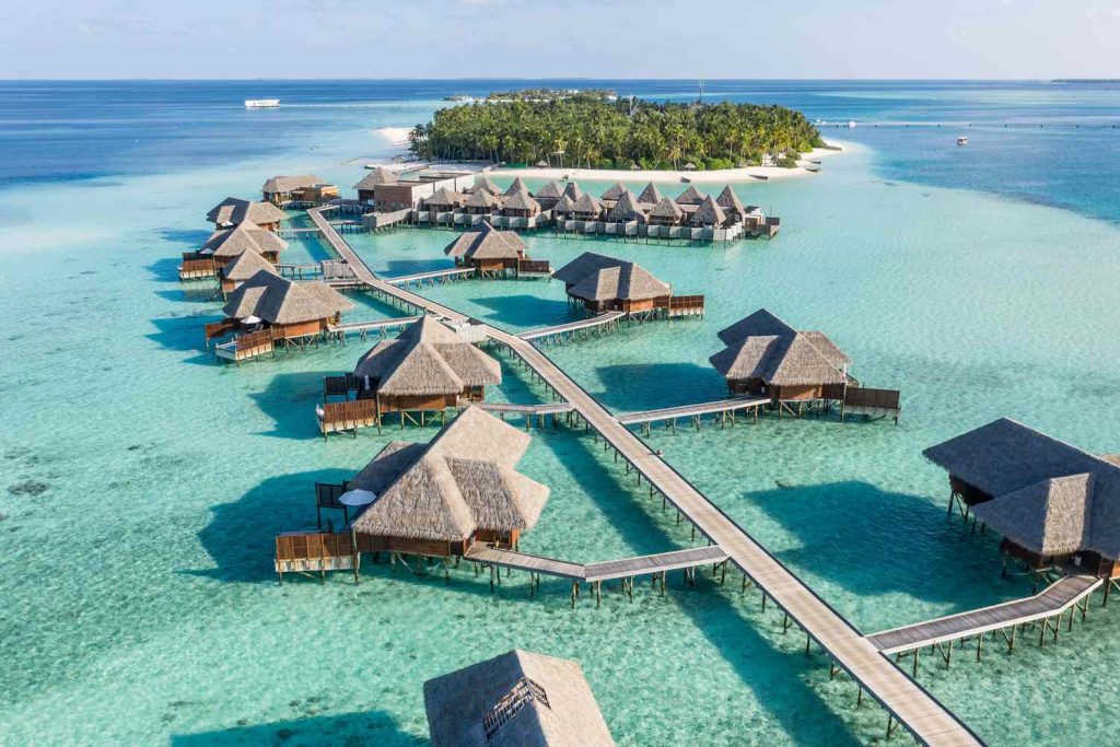 Best Time to Visit the Maldives 1 Aerial view of luxury Maldives water villas