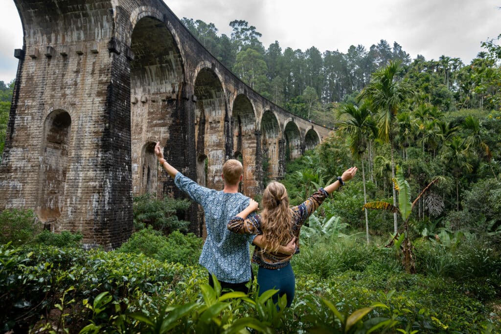 Couple Visiting Nine Arch Bridge in Ella, Sri Lanka